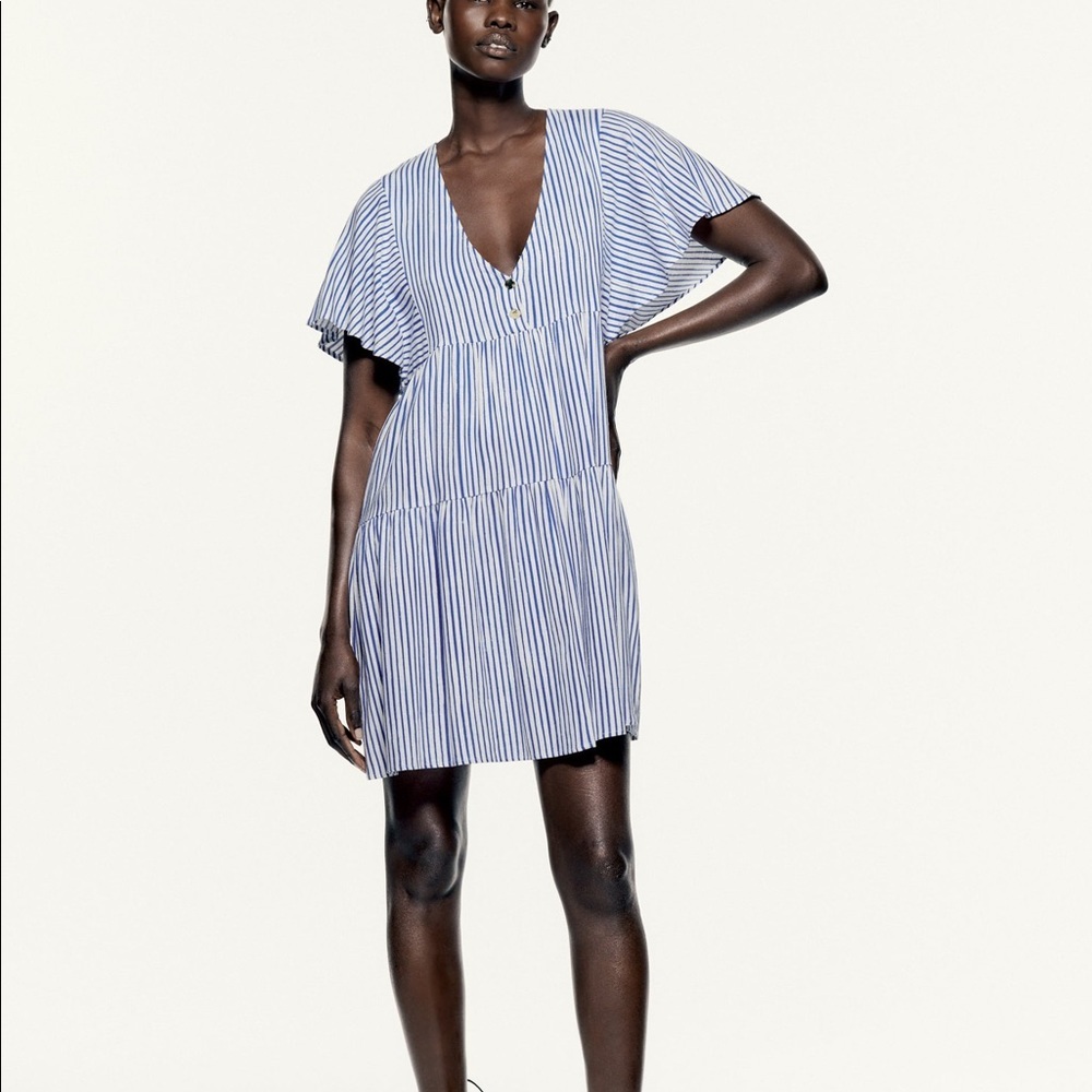 ZARA STRIPED LINEN BLEND DRESS XS BRAND NEW WITH TAGS